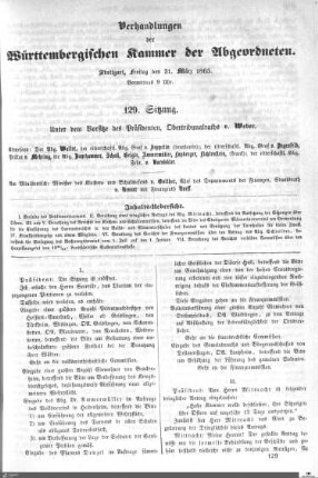 129. Sitzung, Stuttgart, 31.3.1865