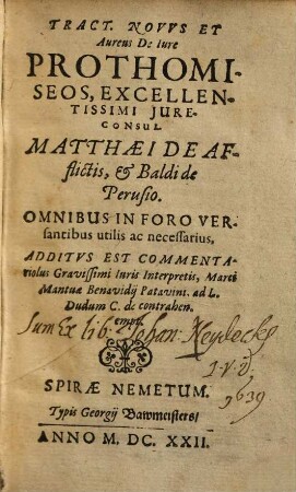 Tractatus novus et aureus de iure prothomiseos
