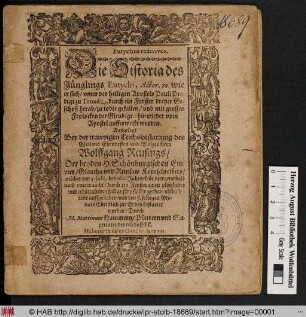 Eutychus redivivus. Die Historia des Jünglings Eutychi, Actor. 20. wie er sich/ unter des heiligen Apostels Pauli Predigt zu Troade, durch ein Fenster dreyer Geschoß herab/ zu todte gefallen/ und mit grossen Frolocken der Gleubigen hinwieder vom Apostel aufferweckt worden : Außgelegt Bey der trawrigen Leichsbestattung des ... Wolffgang Reusings/ Der beyden H. Schönburgischen Empter/ Glaucha und Remsaw Kornschreibers/ welcher den 5. Iulii, des 1611. Jahrs/ früe morgens bald nach mitternacht/ durch ein Fenster einen plötzlichen ... fall auffs pflaster gethan/ alsbald todt auffgehaben/ und den 8. selbiges Monats ... bestattet worden ; Habetur in calee Concionis typus
