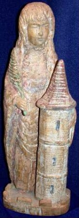 Holzskulptur, Heilige Barbara mit Turm und Palme