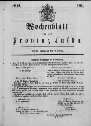 Nr. 12, Ausgabe vom 10. Februar 1866