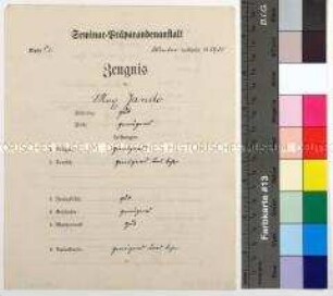 Zeugnis der Seminar-Präbandenanstalt für den Postschaffnersohn Max Jando für das Winterhalbjahr 1919/1920