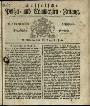 Nr. 63, Mittwoch, den 7ten August 1816
