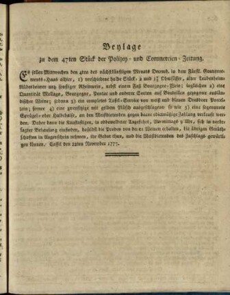 Beylage zu dem 47ten Stueck der Polizey- und Commercien-Zeitung