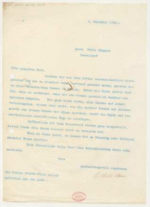 Brief an Fritz Jürgens : 05.11.1910