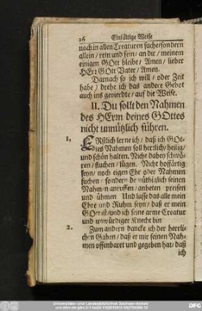 II. Du sollt den Nahmen des Herrn deines Gottes nicht unnützlich führen.