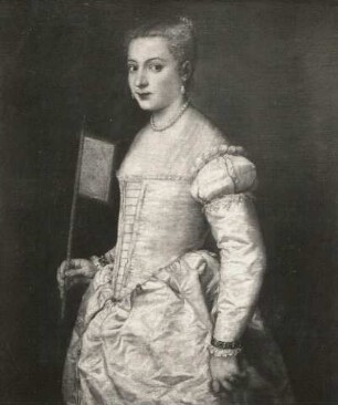 Gemälde "Bildnis einer Dame in Weiss" (um 1555; T. Vecellio; Leinwand; 102 x 86 cm; Staatliche Kunstsammlungen Dresden (SKD))