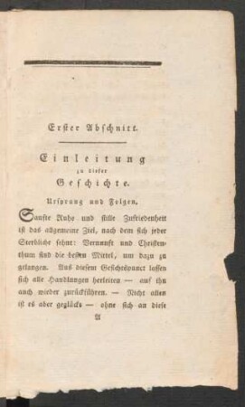 Erster Abschnitt. Einleitung zu dieser Geschichte.