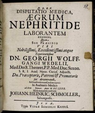 Disputatio Medica, Aegrum Nephritide Laborantem Exhibens