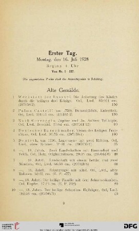 Erster Tag: Montag, den 16. Juli 1928 (Nr. 1-227)