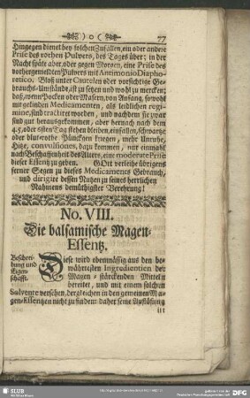 No. VIII. Die balsamische Magen-Essentz