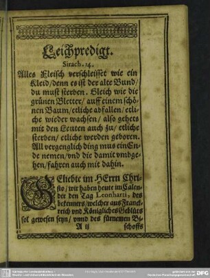 Leichenpredigt : Christliche Leichpredigt, [Text], [Auslegung]