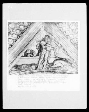 Ausmalung der Camera degli Sposi — Deckenmalereien — Stichkappe mit Szene aus dem Mythos von Arion: Arion zähmt den Delphin
