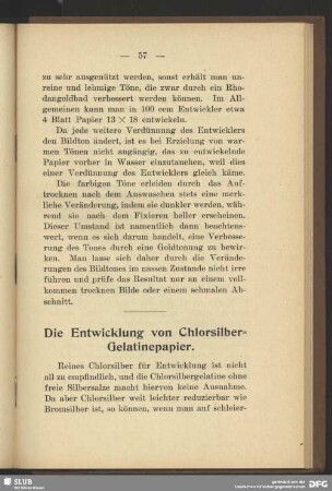 Die Entwicklung von Chlorsilber-Gelantinepapier