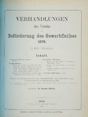 Sitzungsberichte des Vereins zur Beförderung des Gewerbefleißes. 1878