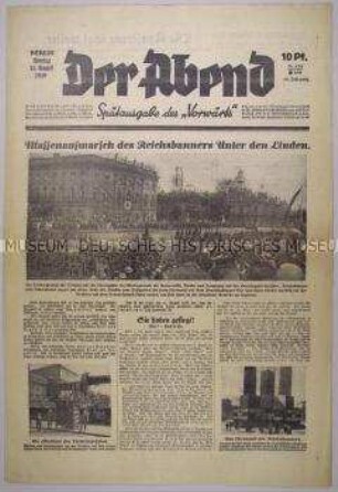 Sozialdemokratische Abendzeitung "Der Abend" u.a. zum Reichsverfassungstag in Berlin