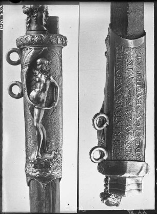Dolch mit Scheide : Chritoph Weyditz (gest. um 1559): Dolchscheide, Silber, gegossen. Augsburg, um 1560. Detail: Beschläge. Verwalter: Staatliche Kunstsammlungen Dresden, Rüstkammer p 203