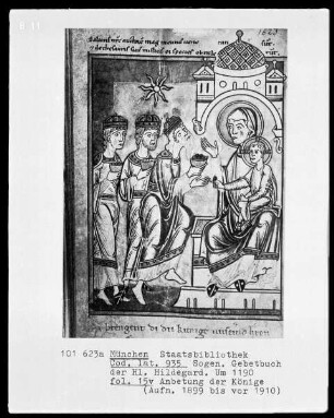 Sogenanntes Gebetbuch der heiligen Hildegard — Anbetung der Könige, Folio 15verso