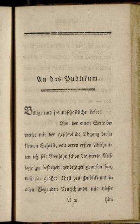 An das Publikum.