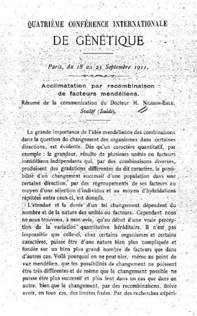 Acclimatation par recombinaison de facteurs mendéliens (Résumé)