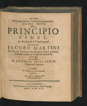 ... Decima Tertia. Respondente M. Jodoco Willichio.
