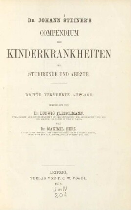 Johann Steiner's Compendium der Kinderkrankheiten für Studirende und Ärzte