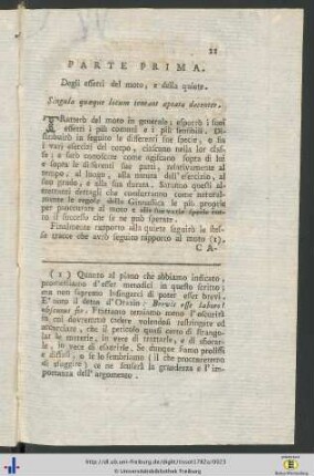 Parte Prima. Degli effetti del moto, e della quiete.