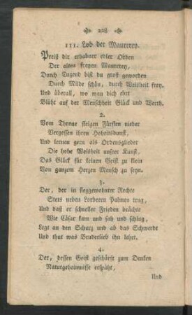 111. Lob der Maurerey