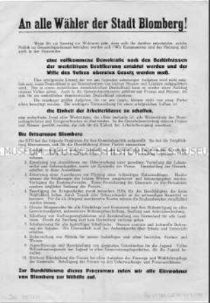Wahlaufruf der KPD zu den Kommunalwahlen 1946 in der britischen Besatzungszone