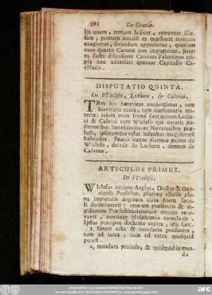 Disputatio Quinta. De Wiclefo, Luthero, & Calvino.