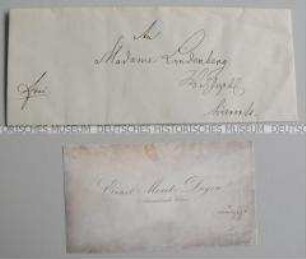 Briefumschlag mit Visitenkarte für Anna Lindenberg von Moritz Degen; Leipzig, um 1858
