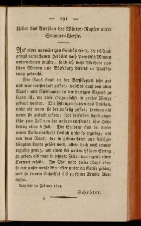Ueber das Aussäen des Winter-Rapses unter Sommer-Gerste