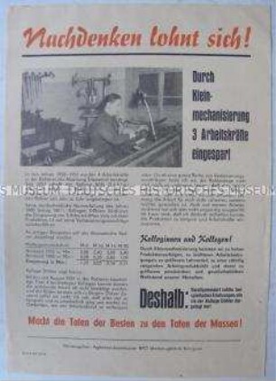 Propagandaflugblatt der BPO Werkzeugfabrik Königsee mit einem Aufruf zur Anwendung von betrieblichen Verbesserungsvorschlägen