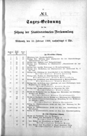 Tages-Ordnung. No. 3. (31-51), 10. Februar 1909