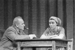 Szenenbilder aus "Das elfte Gebot", Schauspiel von Lajos Mesterházy (Regie: Helfried Schöbe l/ Horst Schönemann, Ausstattung: Dieter Berge). Maxim-Gorki-Theater Berlin, 02.04.1962 (Premiere am 04.04.1962) : Mit Albert Hetterle (Schriftsteller), Sabine Krug (Marika), Walter Jupé (Zoltán), Monika Lennartz (Márta), Horst Westphal (Joska), Alfred Müller (Lehrer), Ruth Langer (Karola), Kurt Böwe (Bürgermeister), Helga Raumer (Frau Kadacz), Erich Mirek (Meszaros) u. a.