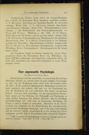 Über angewandte Psychologie