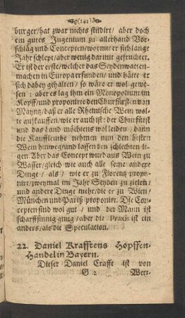 22. Daniel Krafftens Hopffen-Handel in Bayern.
