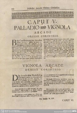 Caput V. Palladio und Vignola Ordine Corinthio.