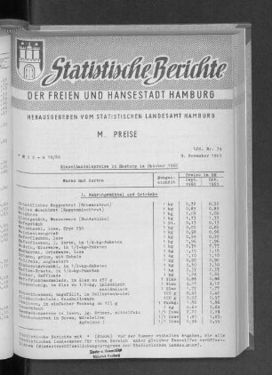 Einzelhandelspreise in Hamburg im Oktober 1960 : Lfd. Nr. 34
