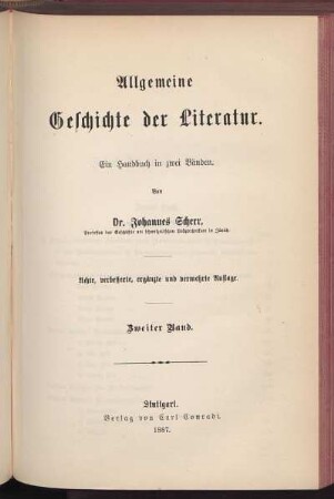 Bd. 2: Allgemeine Geschichte der Literatur : ein Handbuch in zwei Bänden