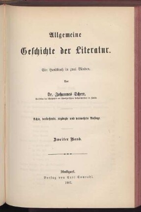 Bd. 2: Allgemeine Geschichte der Literatur : ein Handbuch in zwei Bänden