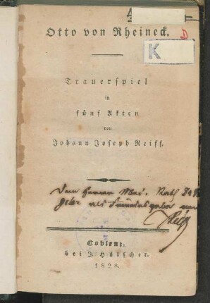 Otto von Rheineck : Trauerspiel in 5 Akten