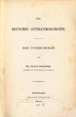 Zur deutschen Litteraturgeschichte [Literaturgeschichte]