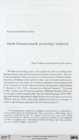 Józefa Kremera projekt psychologii naukowej