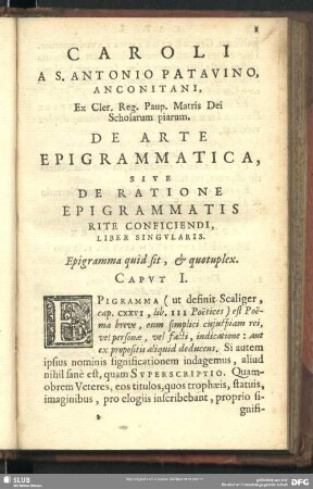 Epigramma quid sit, & quotuplex. Caput I