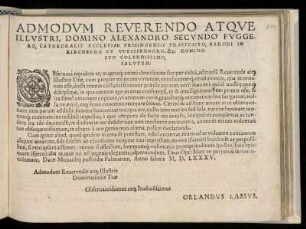 Dedikation an Alexander Fugger II., Baron von Kirchberg und Weissenhorn