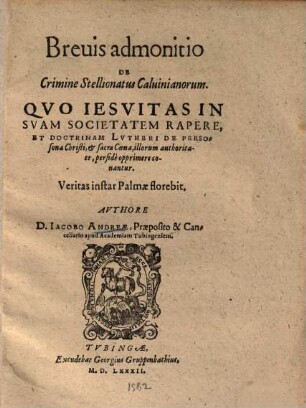 Brevis admonitio de crimine Stellionatus Calviniorum