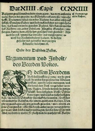Argumentum und Inholt/ des Veerden Bokes.