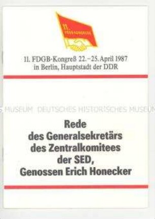Broschüre mit der Rede Erich Honeckers zum 11. FDGB-Kongress