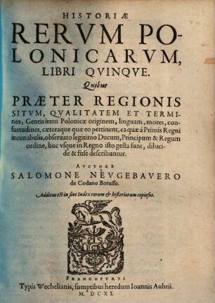 Historiae rerum polonicarum libri quinque